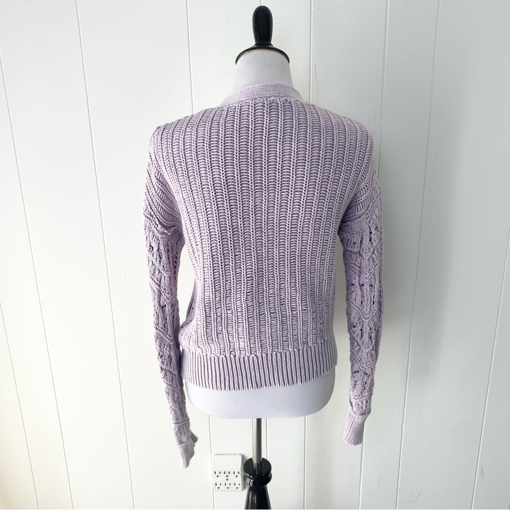 SUNDANCE Lilac Purple Aveline Casual Cotton Crochet Boho Cardigan Lilac Sz XS - Picture 2 of 9